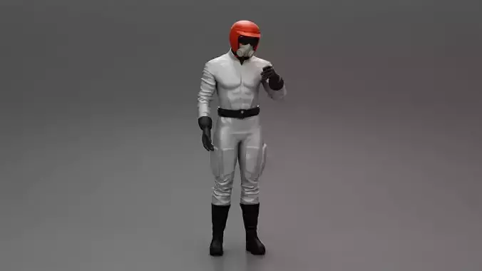 Drag Racing driver standing in a gas mask