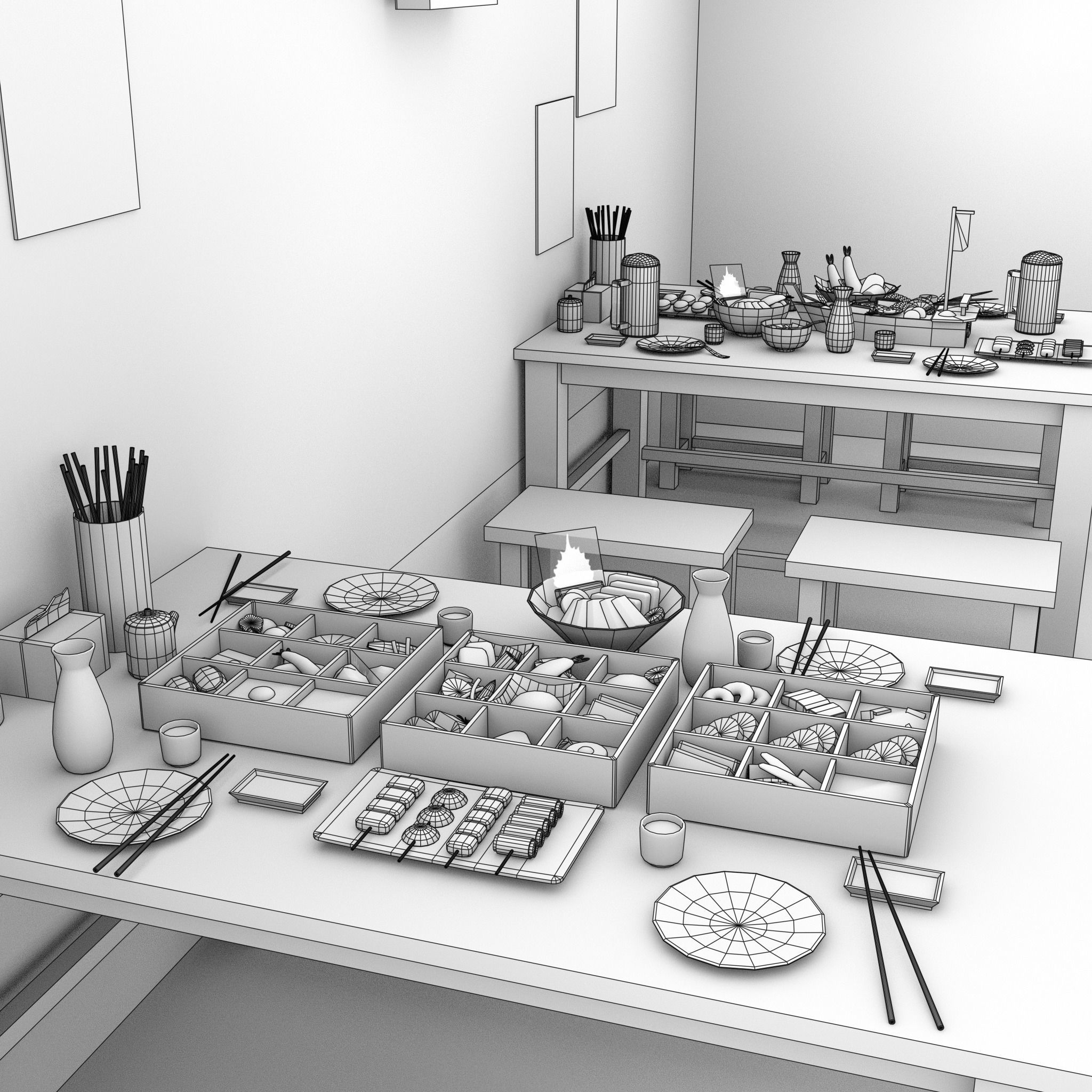 Izakaya asian style shop on side of street Low-poly 3D model_20