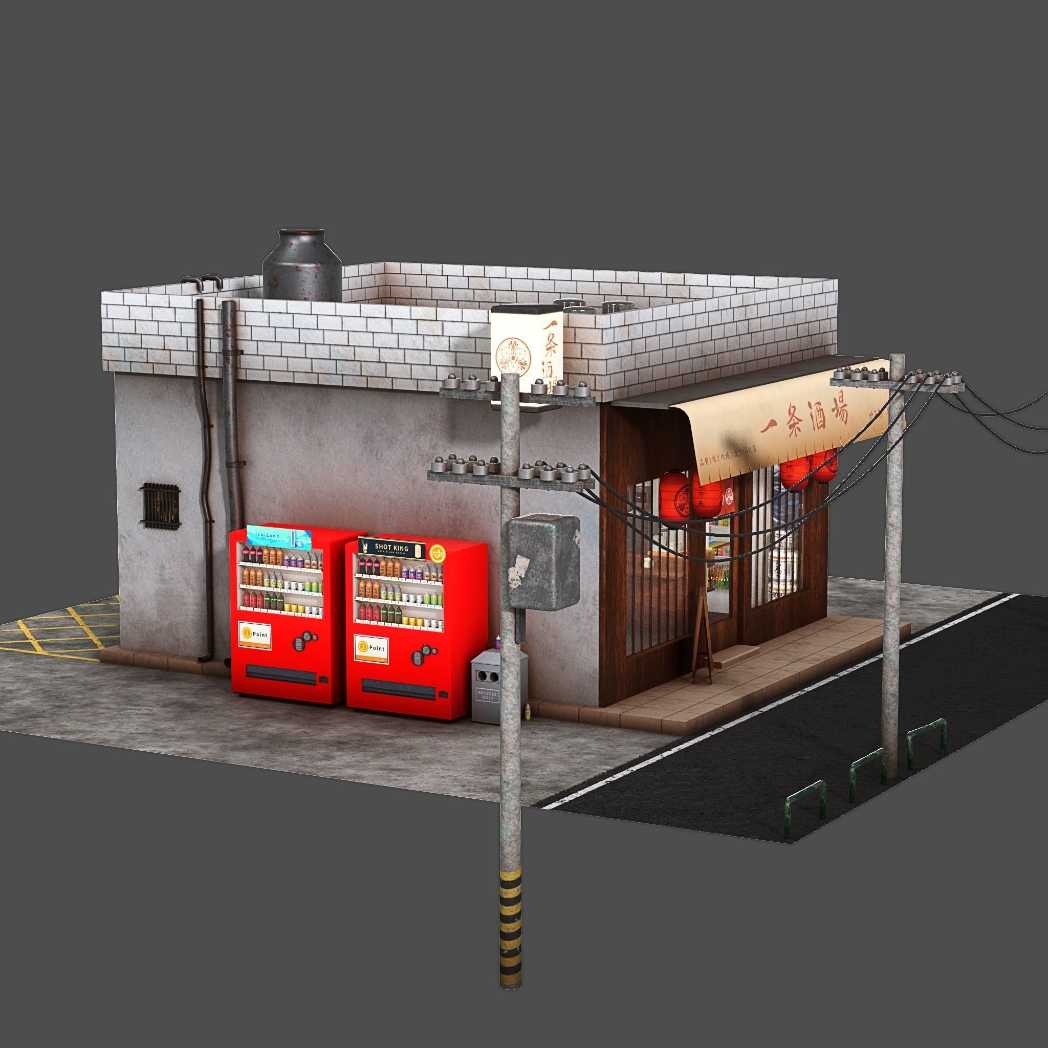 Izakaya asian style shop on side of street Low-poly 3D model_4