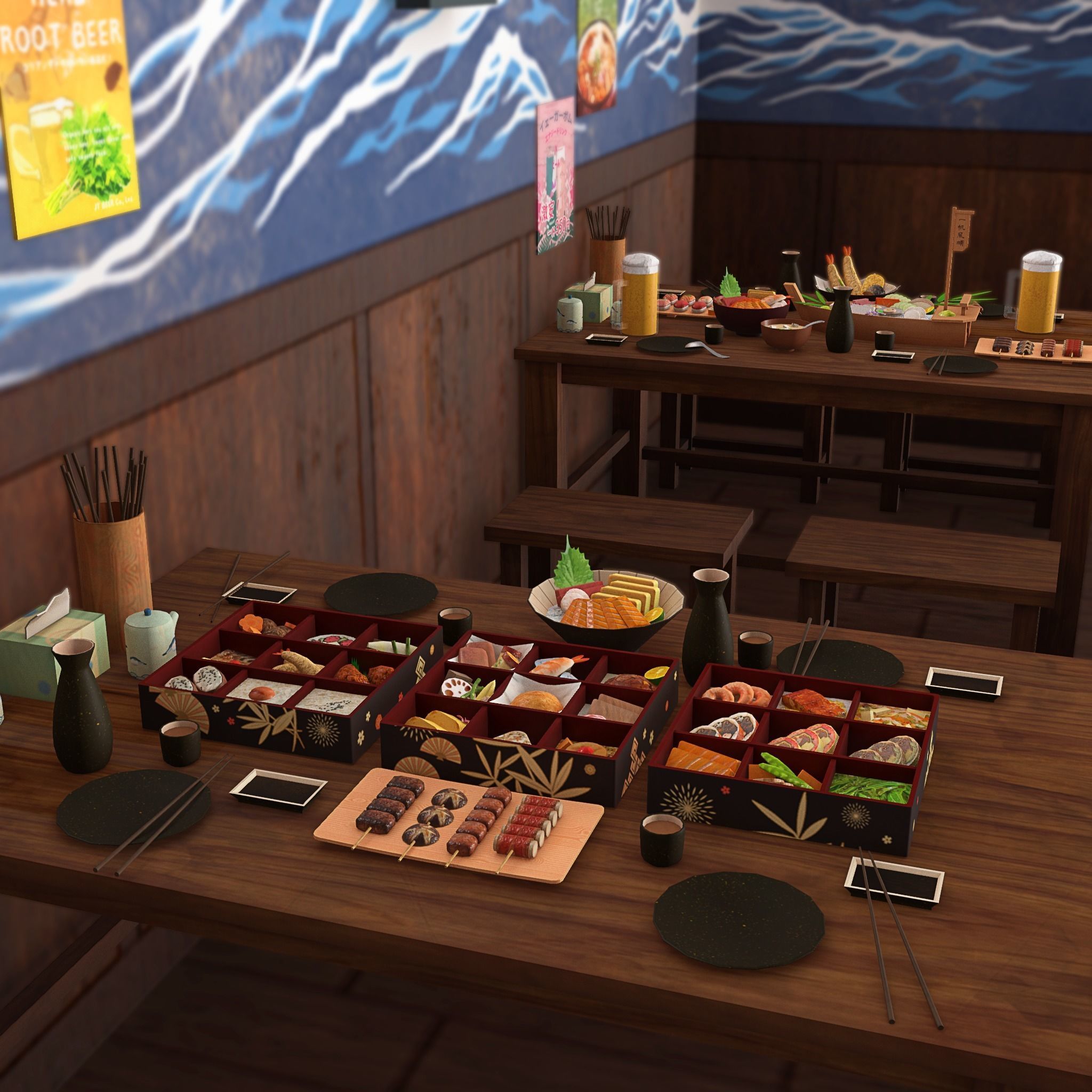 Izakaya asian style shop on side of street Low-poly 3D model_9