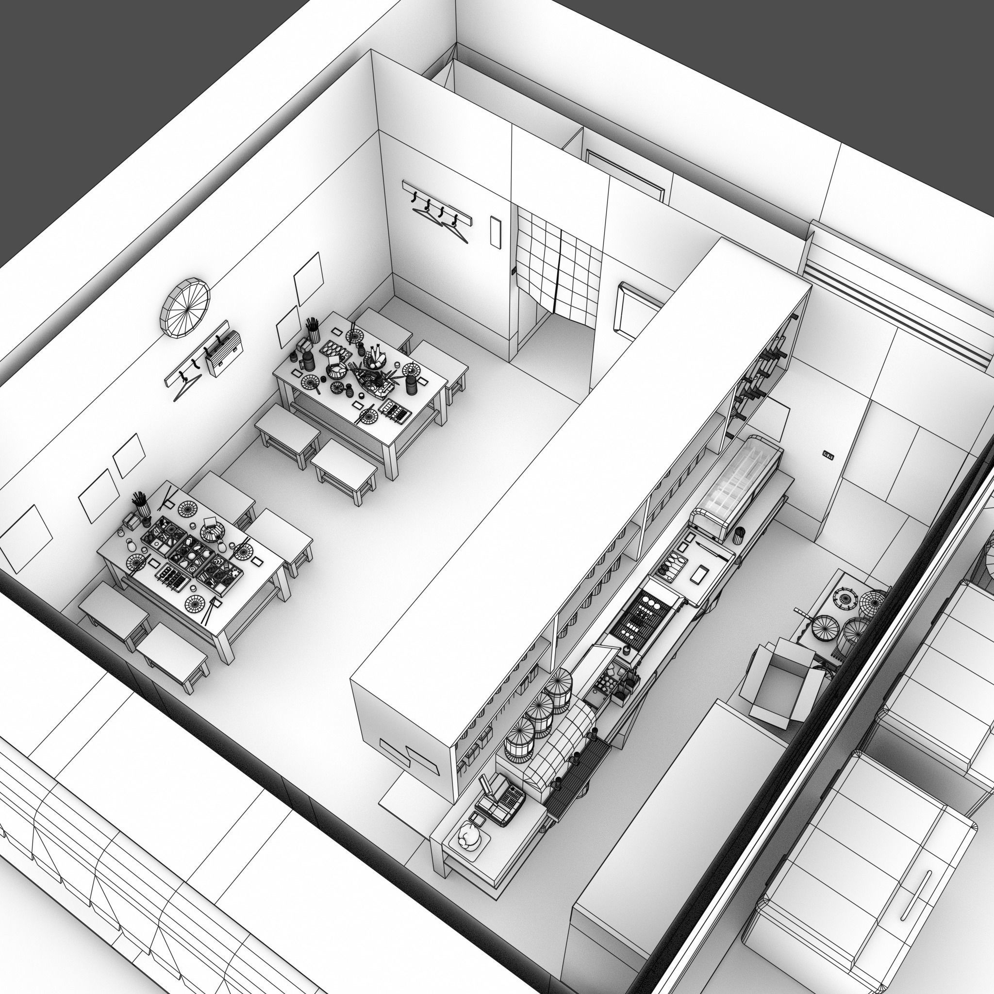 Izakaya asian style shop on side of street Low-poly 3D model_16