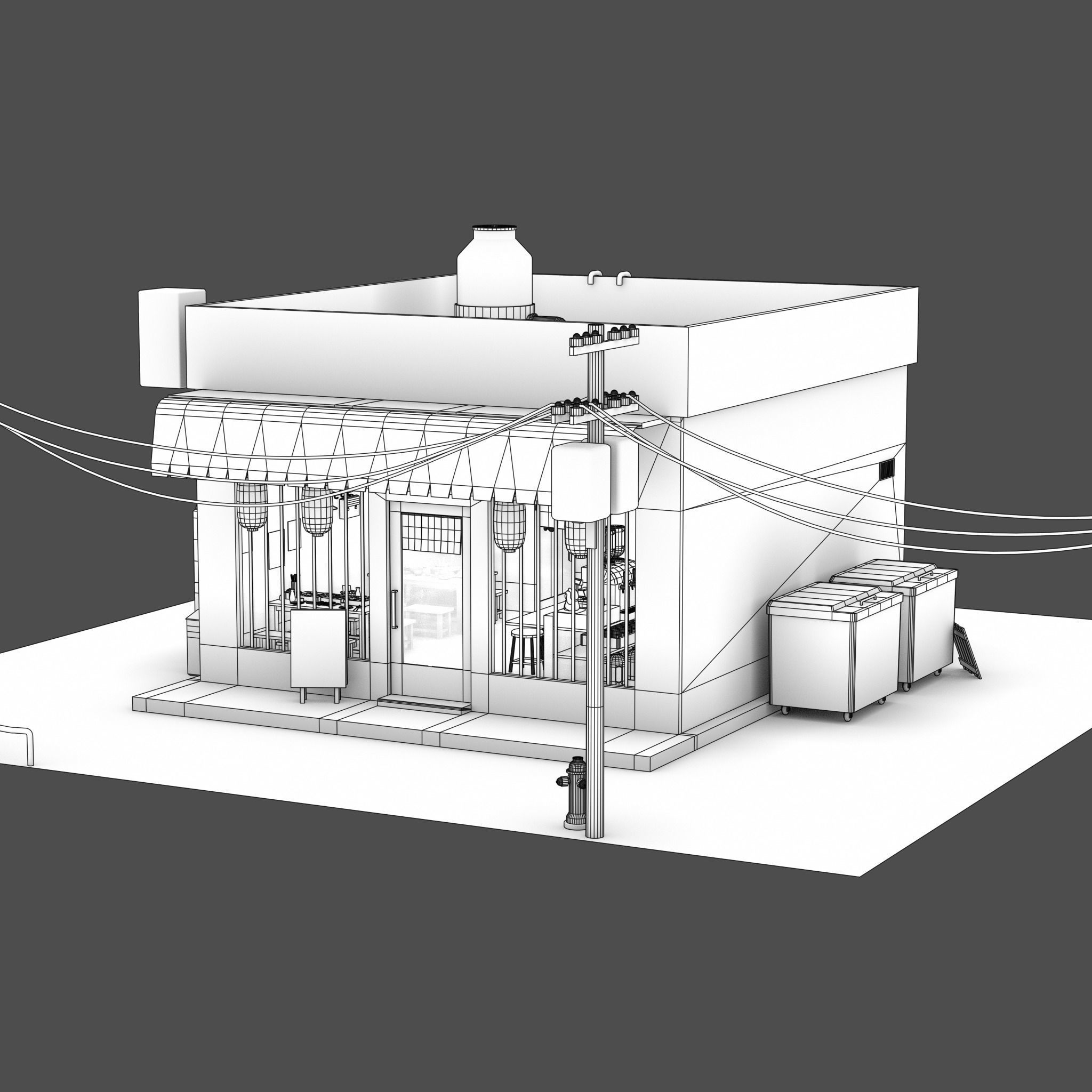 Izakaya asian style shop on side of street Low-poly 3D model_13