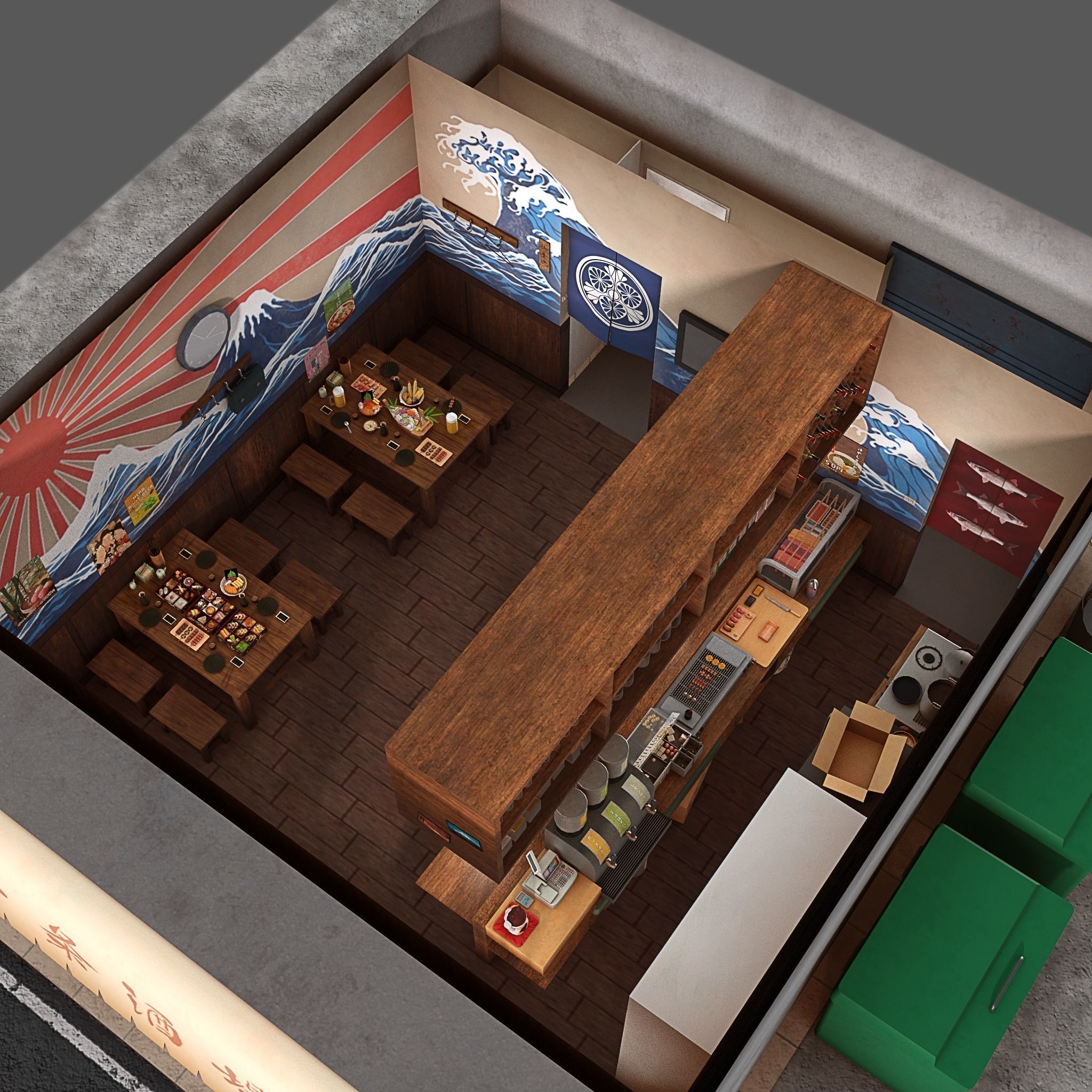 Izakaya asian style shop on side of street Low-poly 3D model_5