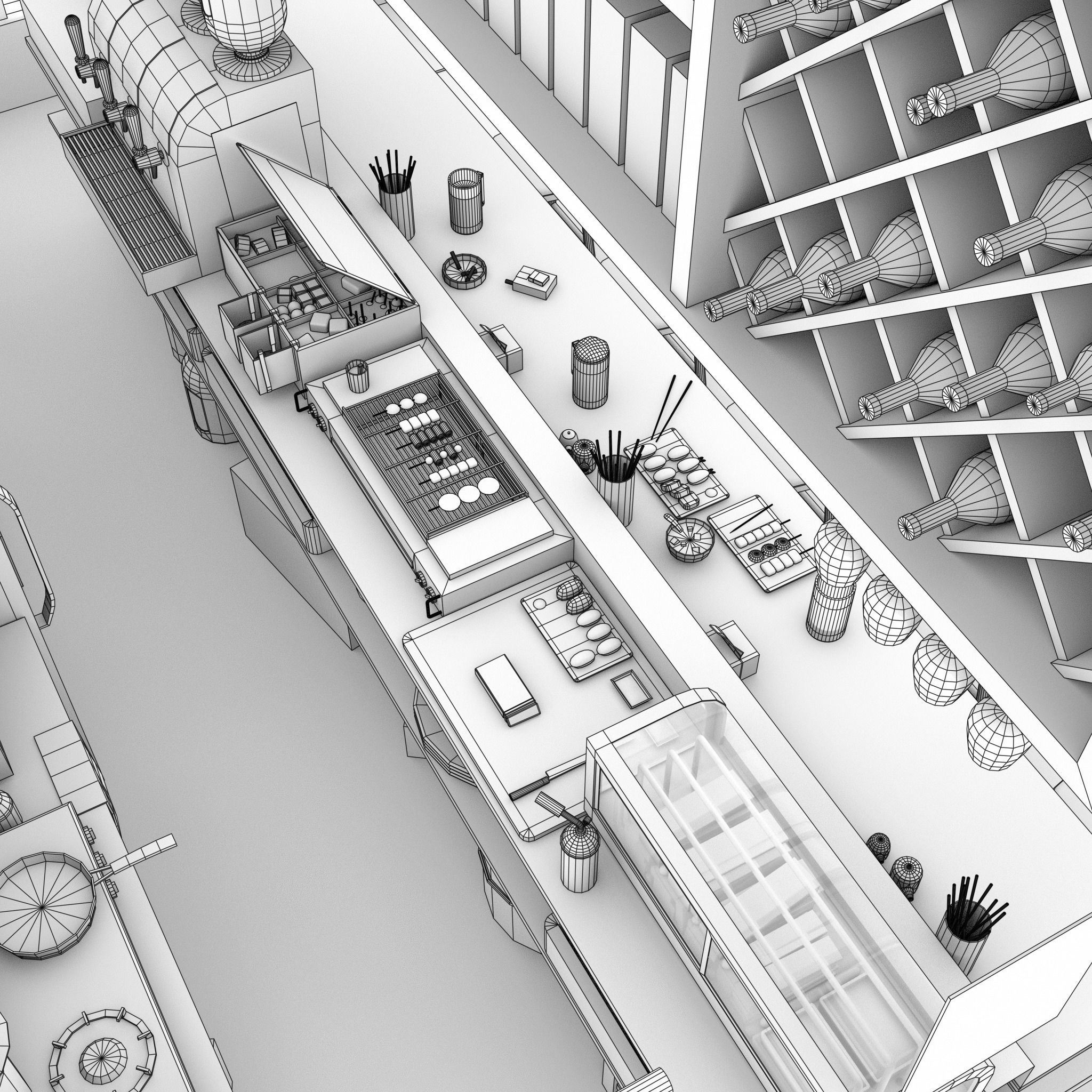 Izakaya asian style shop on side of street Low-poly 3D model_18