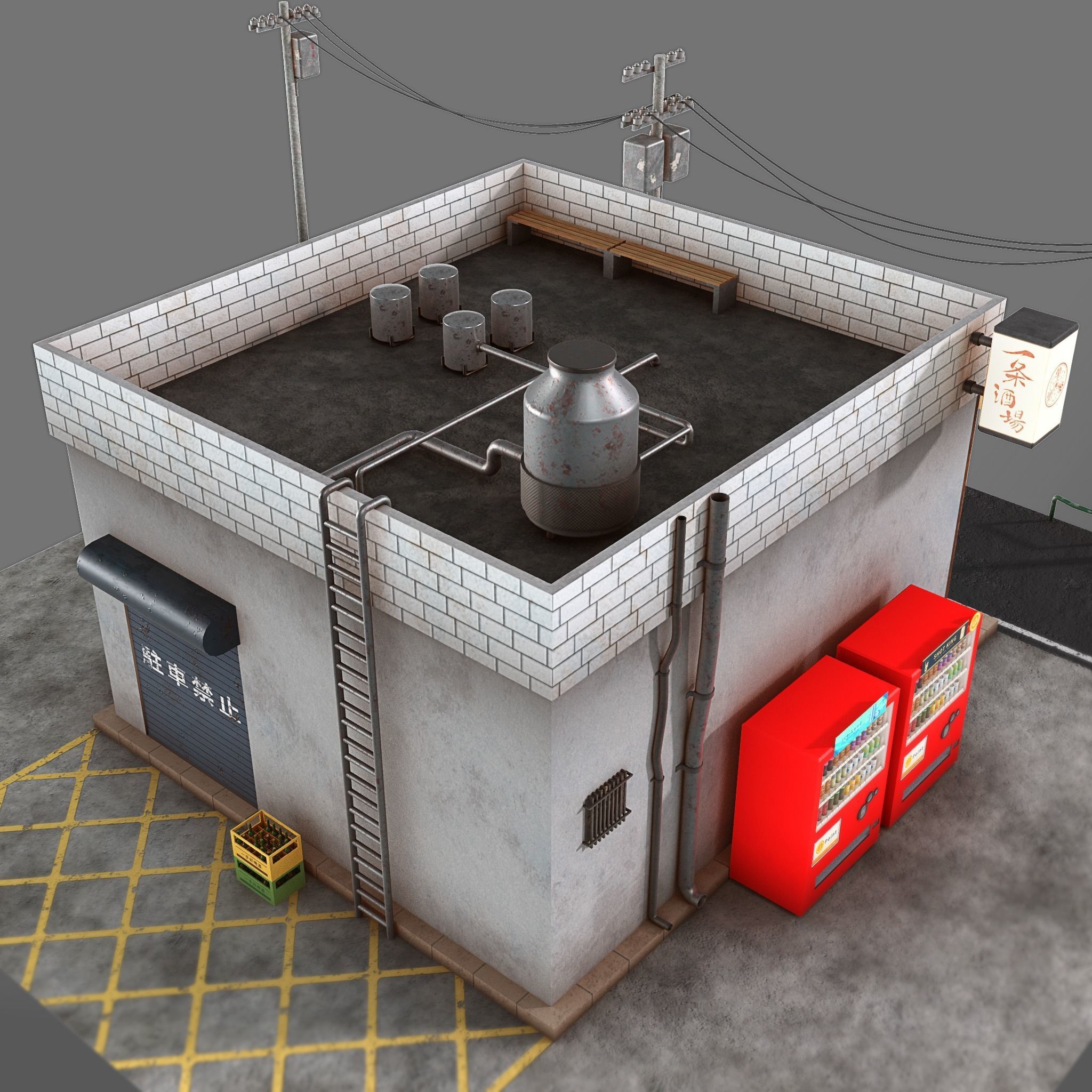 Izakaya asian style shop on side of street Low-poly 3D model_10