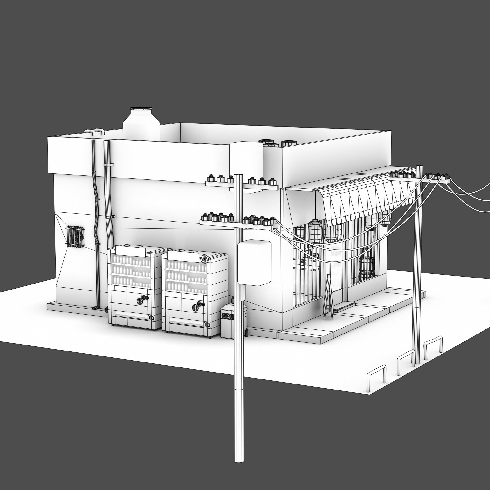 Izakaya asian style shop on side of street Low-poly 3D model_15