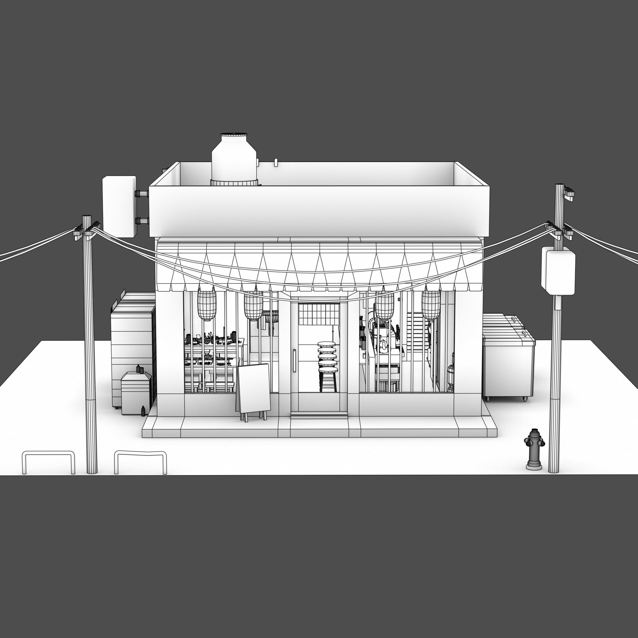Izakaya asian style shop on side of street Low-poly 3D model_12