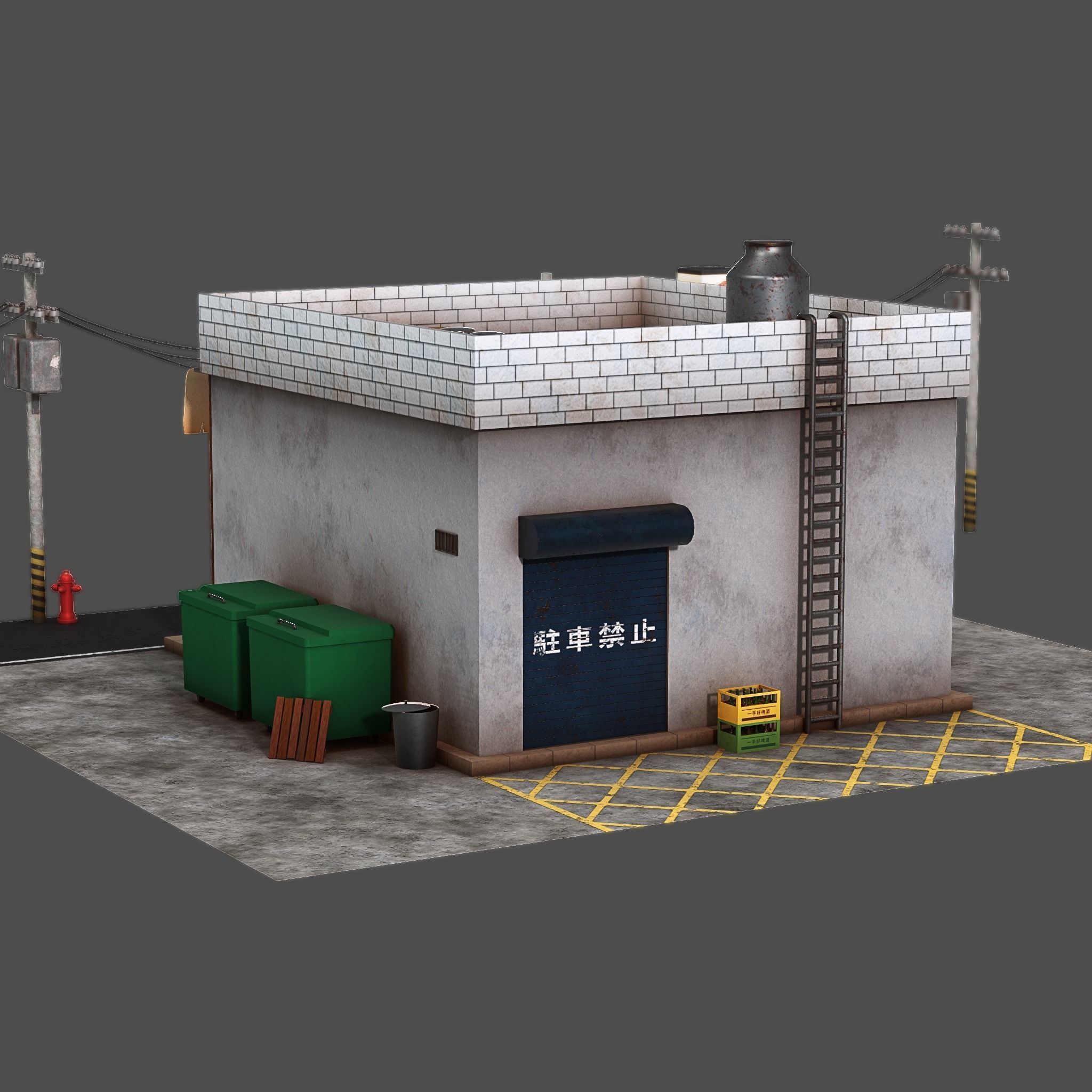 Izakaya asian style shop on side of street Low-poly 3D model_3