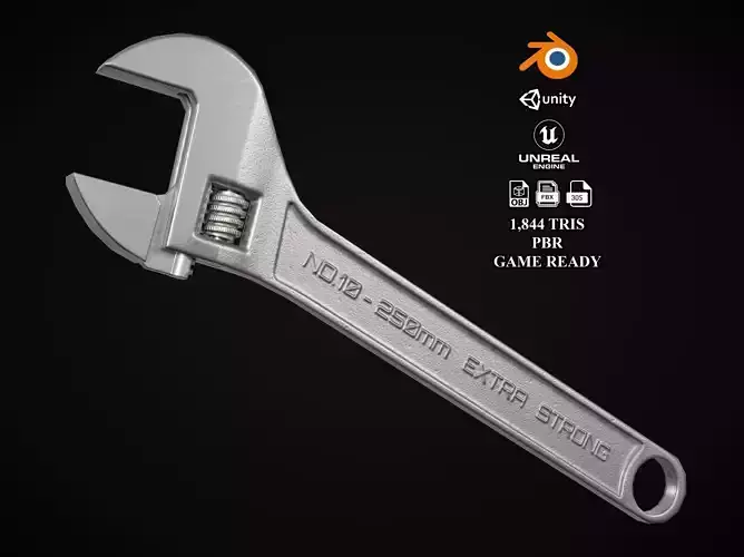 Adjustable wrench Low-poly 3D model