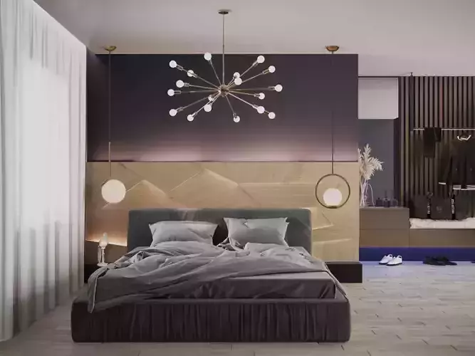 Bedroom modern with wood and accents