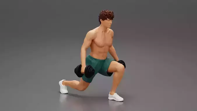 man working out in gym doing exercises with dumbbell for legs 3D print model