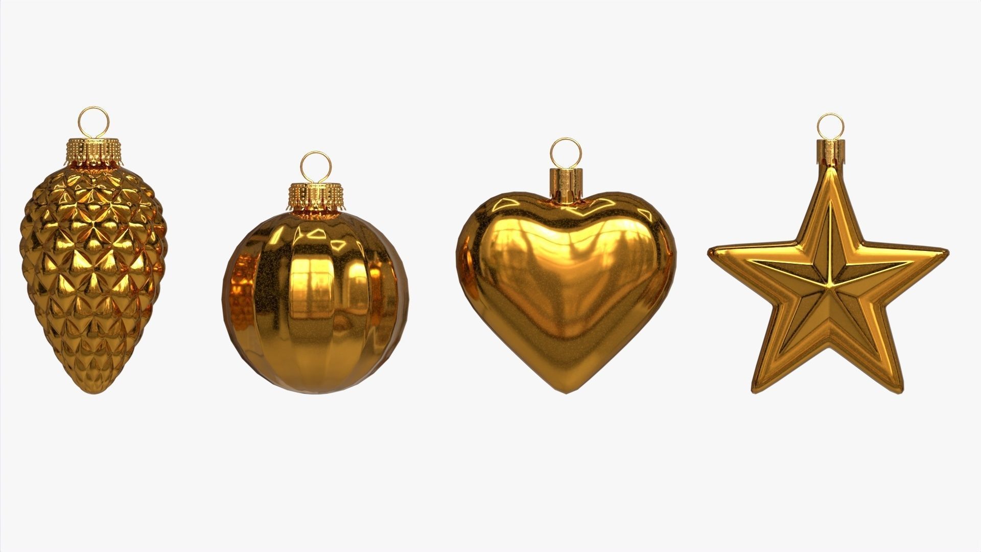 Christmas Tree Balls Set Gold Glossy 3D model_5