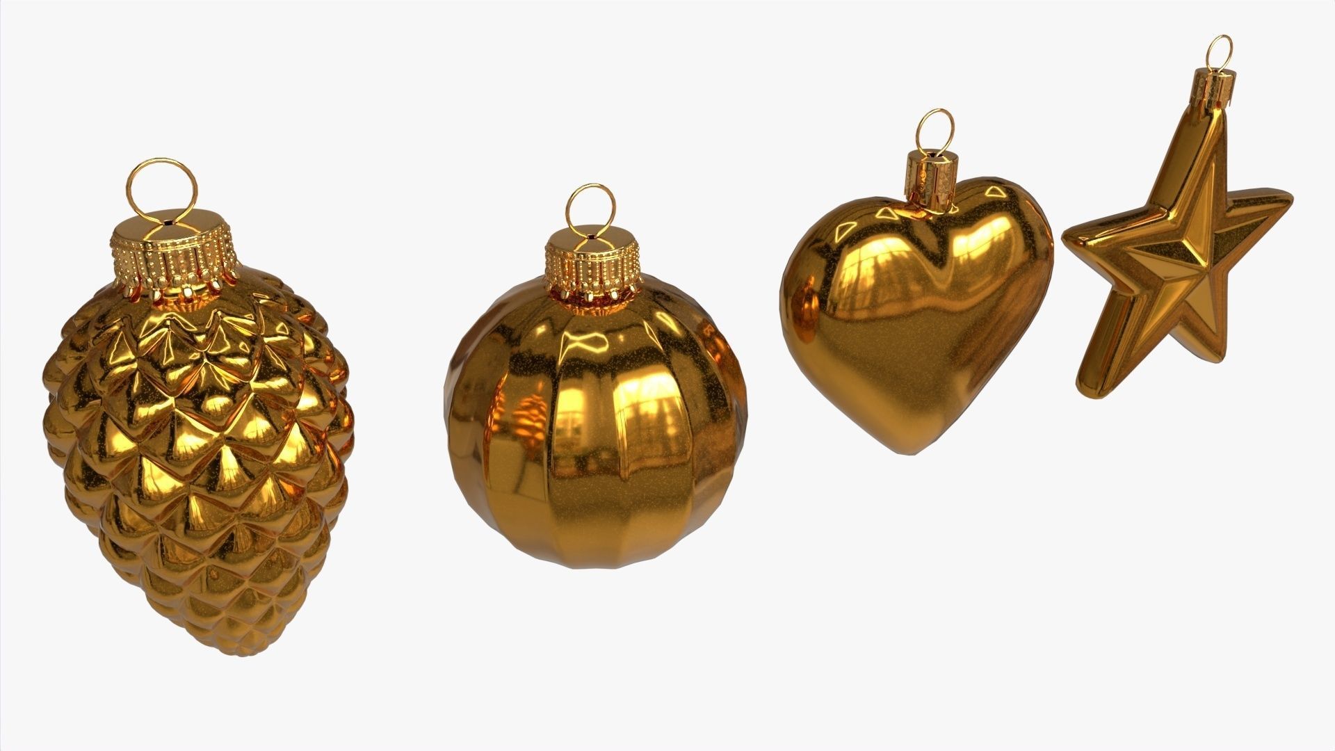Christmas Tree Balls Set Gold Glossy 3D model_1