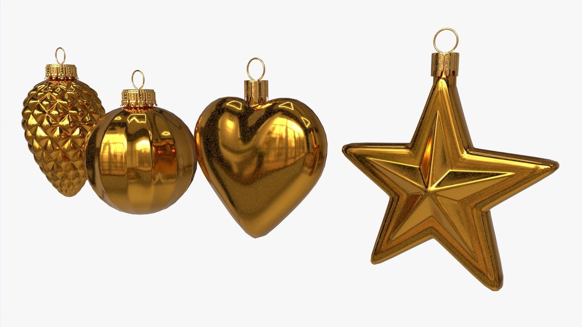 Christmas Tree Balls Set Gold Glossy 3D model_2