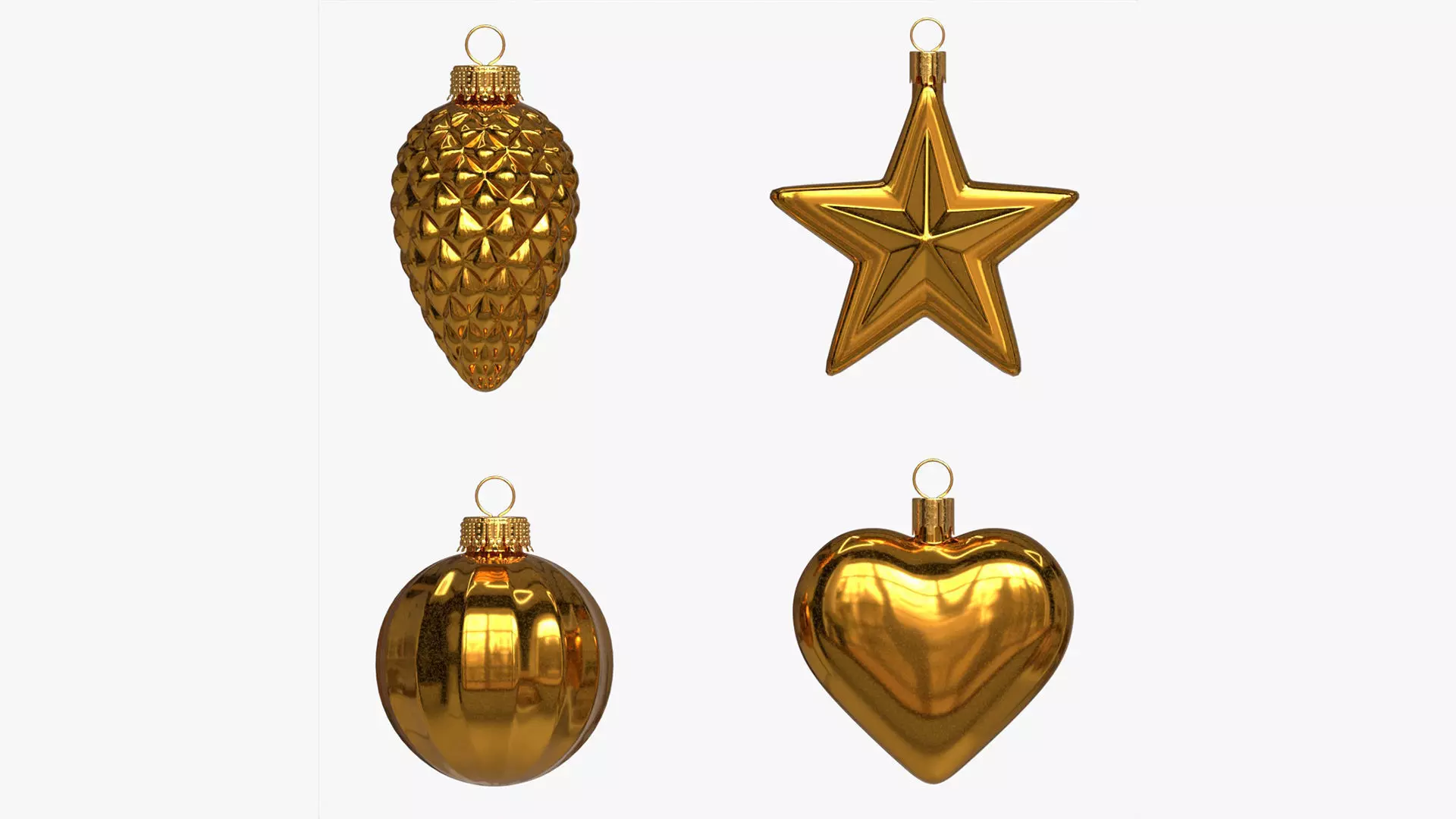 Christmas Tree Balls Set Gold Glossy 3D model_0