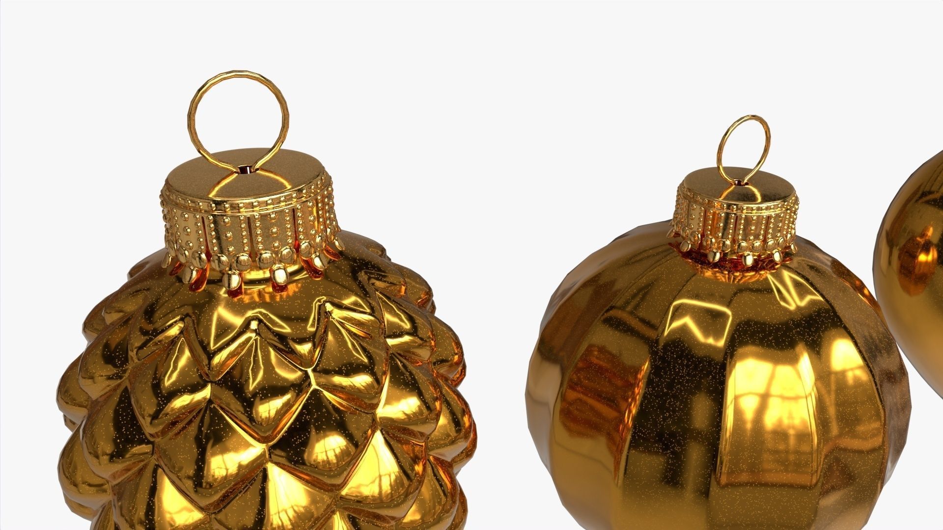 Christmas Tree Balls Set Gold Glossy 3D model_3