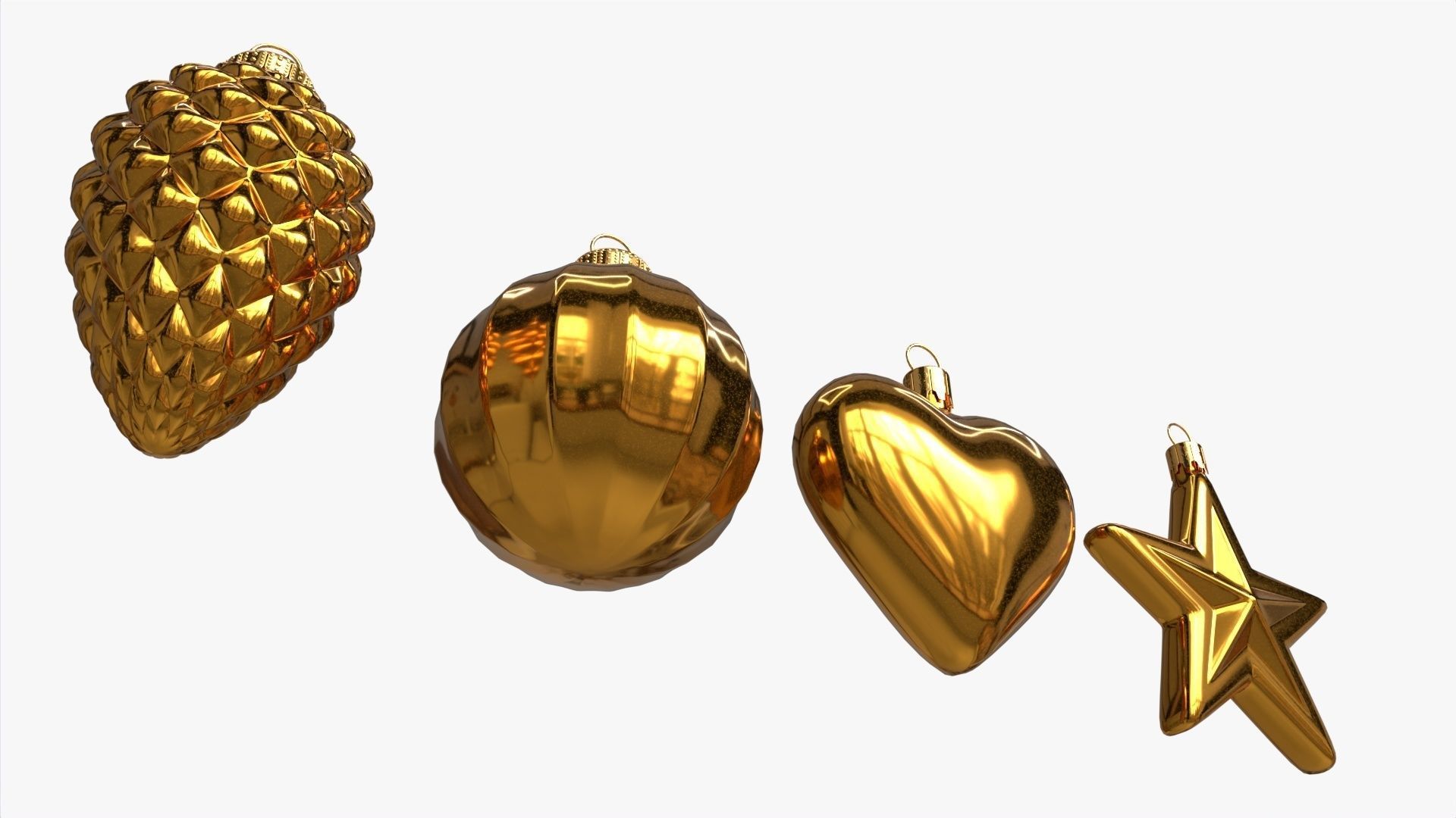 Christmas Tree Balls Set Gold Glossy 3D model_4