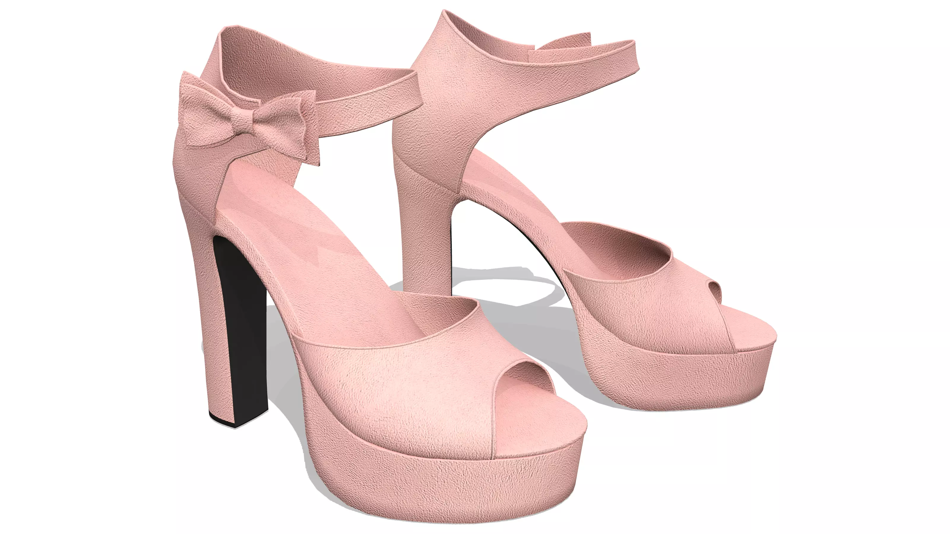 Bow Buckle Ankle Straps Peeptoe Chunky High Heel Shoes Low-poly 3D model