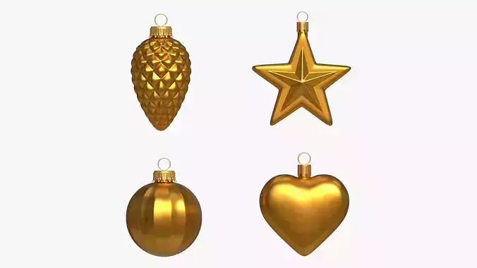 Christmas Tree Balls Set Gold Matte 3D model