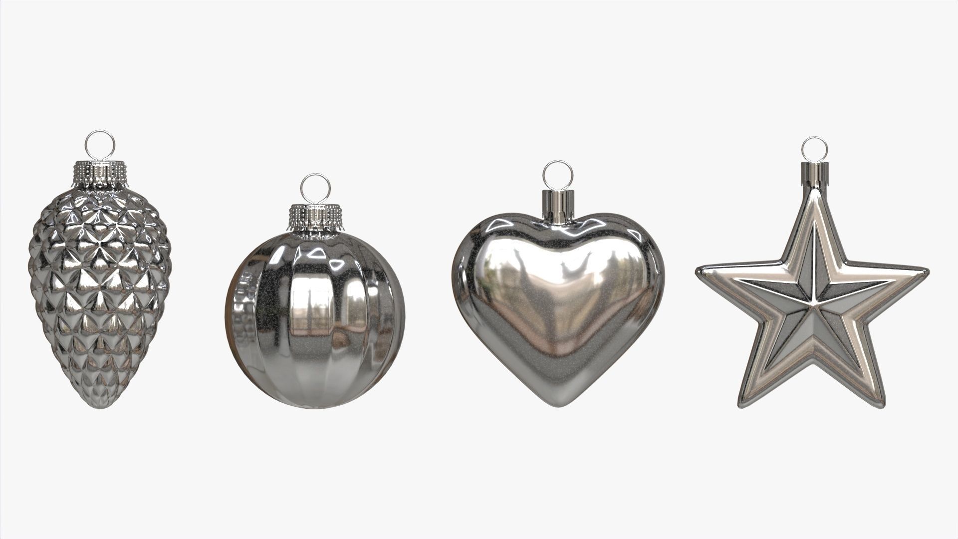 Christmas Tree Balls Set Silver Glossy 3D model_5