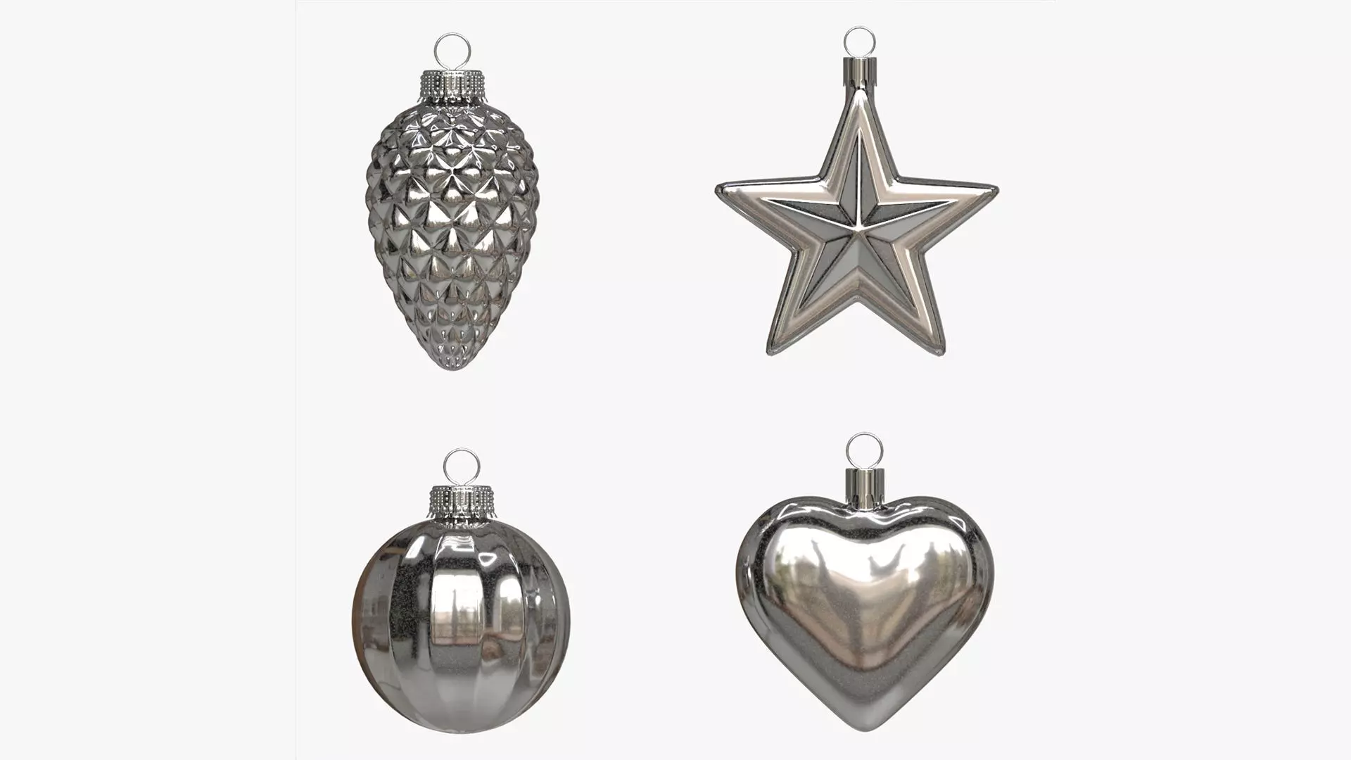 Christmas Tree Balls Set Silver Glossy 3D model_0