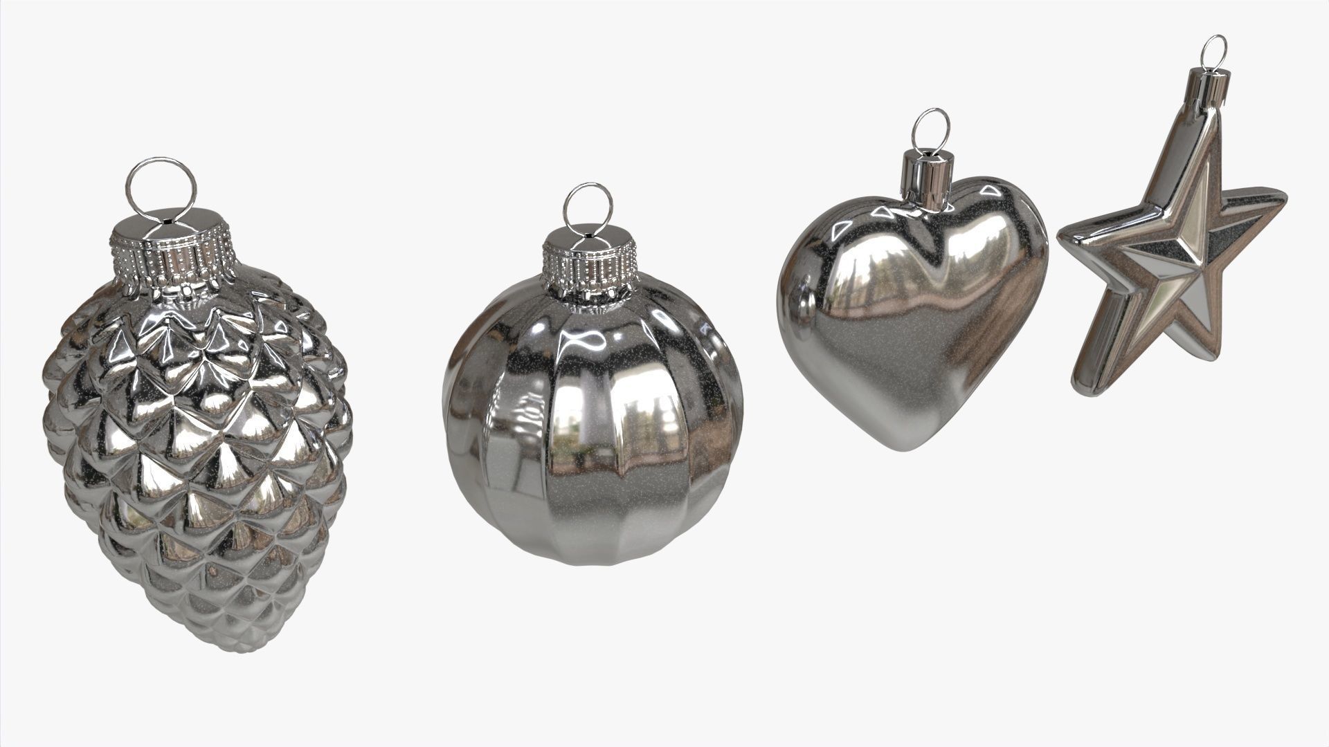 Christmas Tree Balls Set Silver Glossy 3D model_1