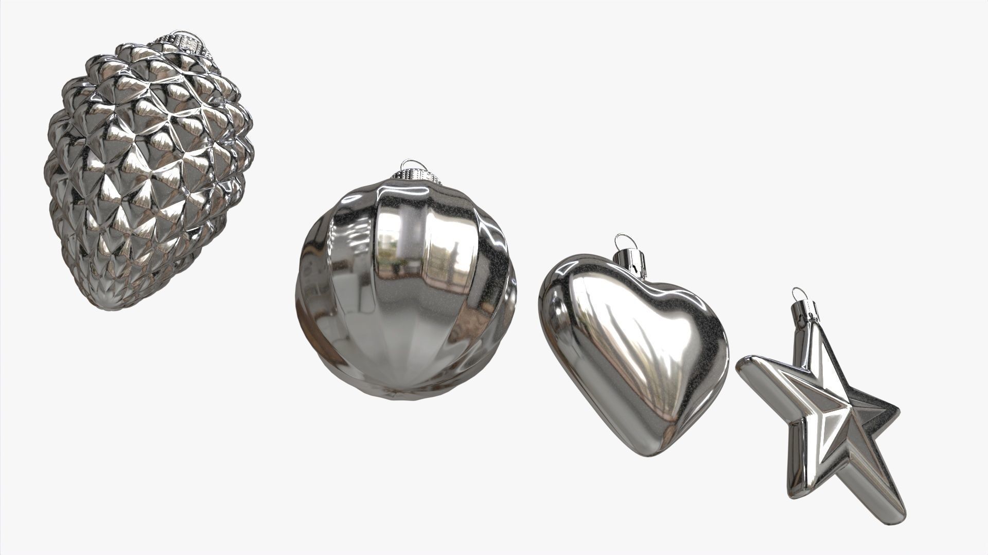Christmas Tree Balls Set Silver Glossy 3D model_4