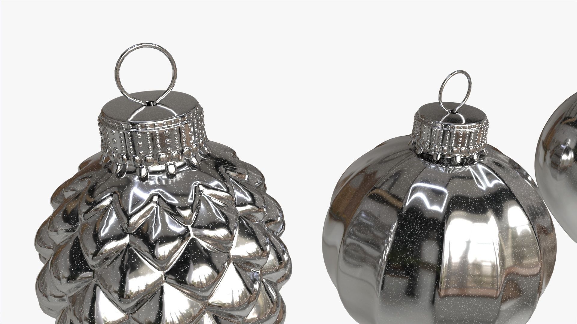 Christmas Tree Balls Set Silver Glossy 3D model_3