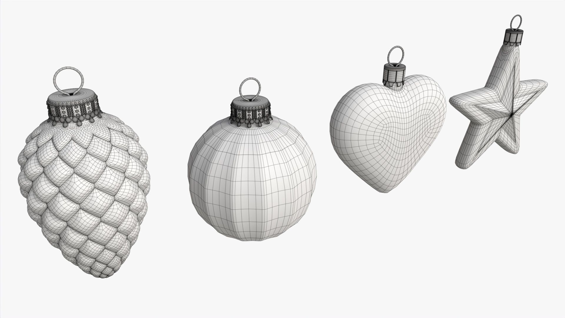 Christmas Tree Balls Set Silver Glossy 3D model_6