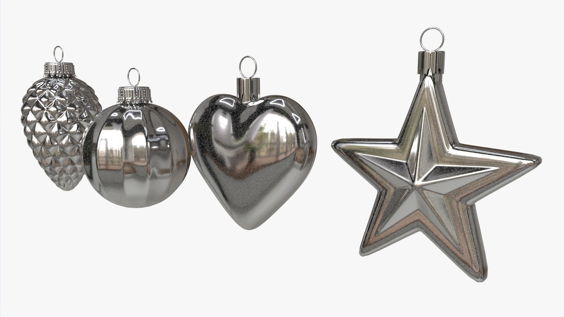 Christmas Tree Balls Set Silver Glossy 3D model_2
