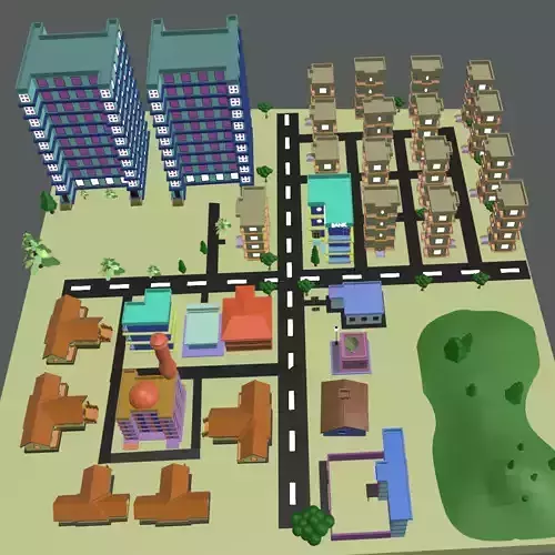 Beautiful cartoon city Free low-poly 3D model
