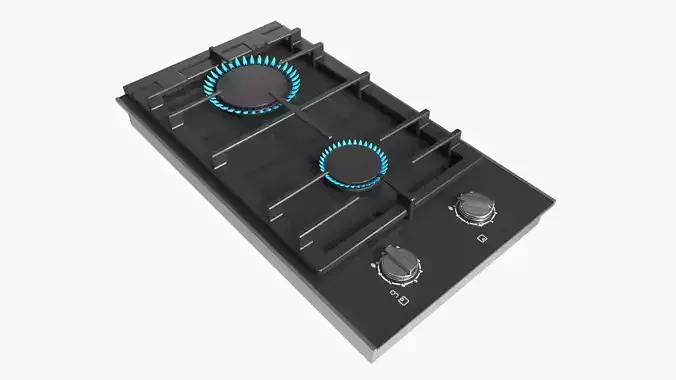 Gas Hob 2 Burners Glass Black