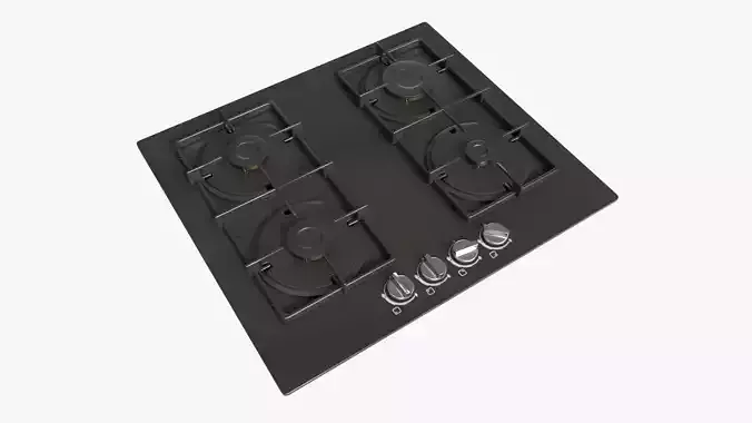 Gas Hob 4 Burners Glass Black 01