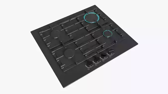 Gas Hob 4 Burners Glass Black 02 3D model