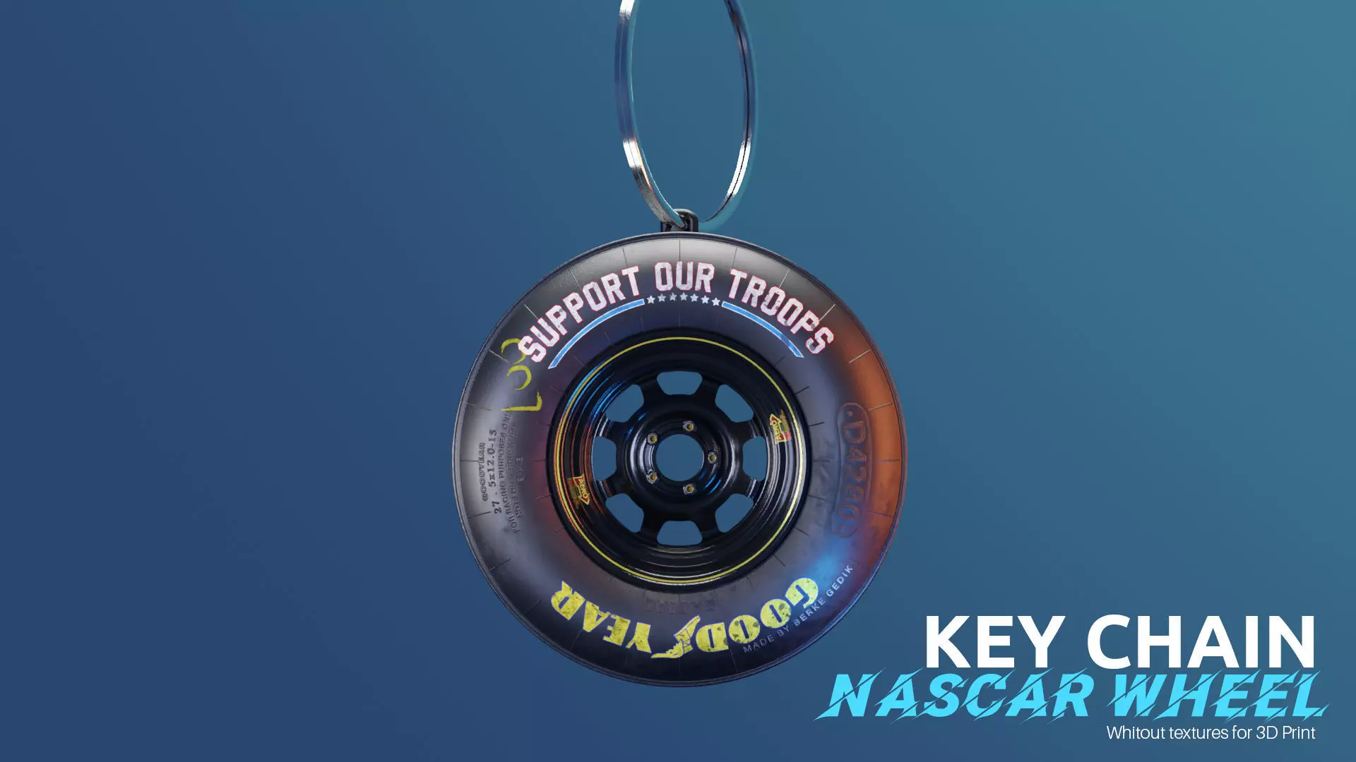 KEY CHAIN NASCAR WHEEL REALISTIC DETAILS 3D PRINT  3D print model_0