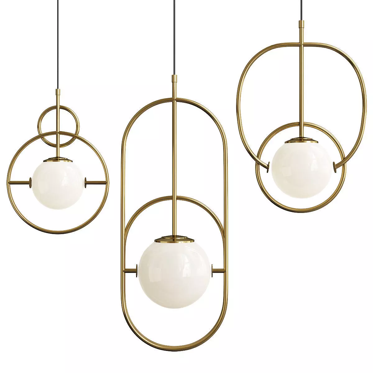 CHARADE three brass pendant lights with ball in middle Low-poly 3D model