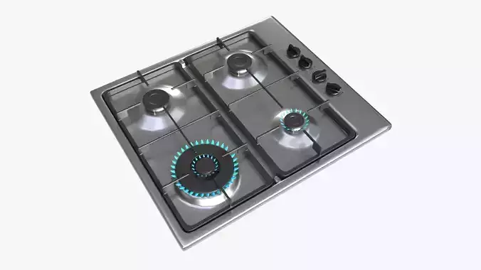 Gas Hob 4 Burners White 3D model