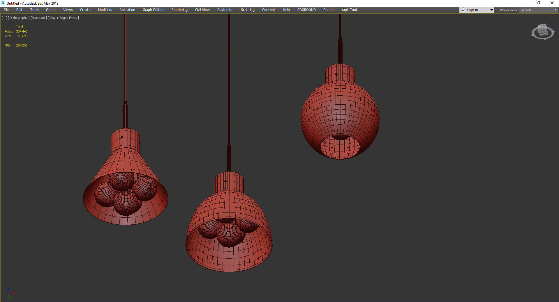 VAPPE three pendant lights with brass and clear glass Low-poly 3D model_3