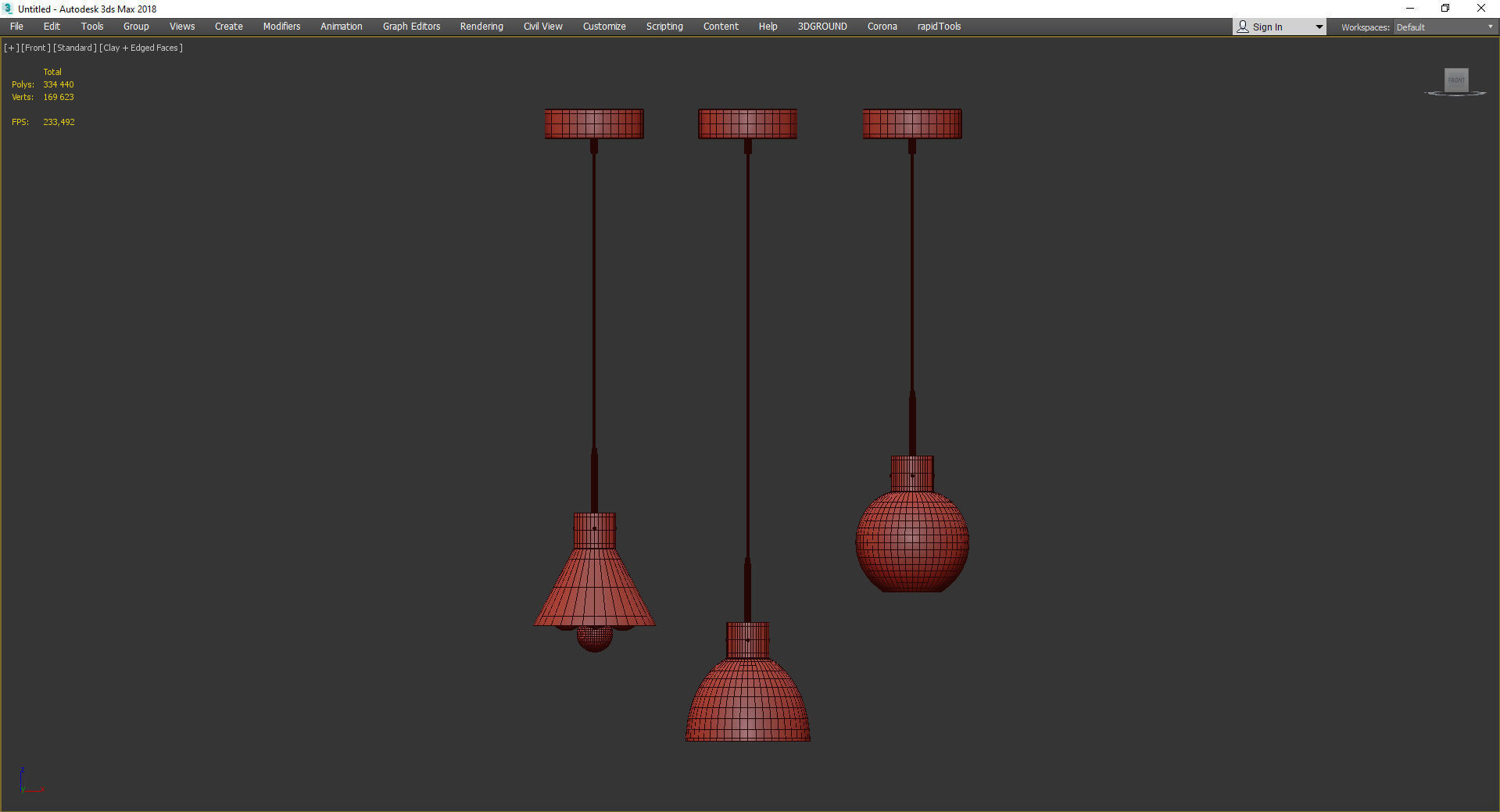 VAPPE three pendant lights with brass and clear glass Low-poly 3D model_2
