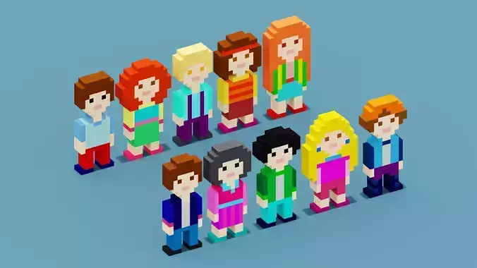 NFT Pixel Characters Low-poly 3D model