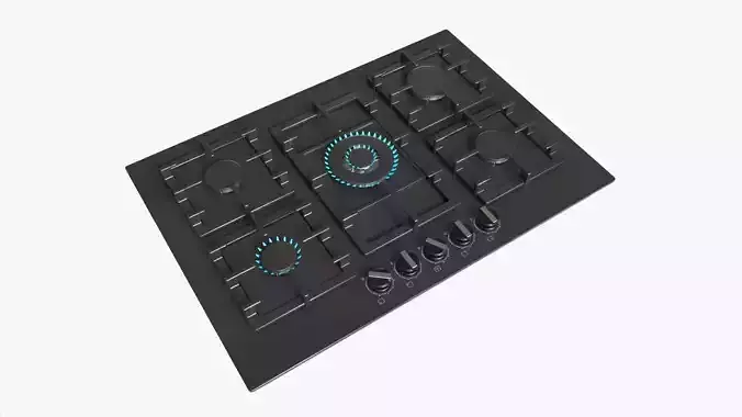 Gas Hob 5 Burners Glass Black