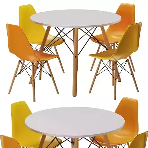Table set four eames chairs and round