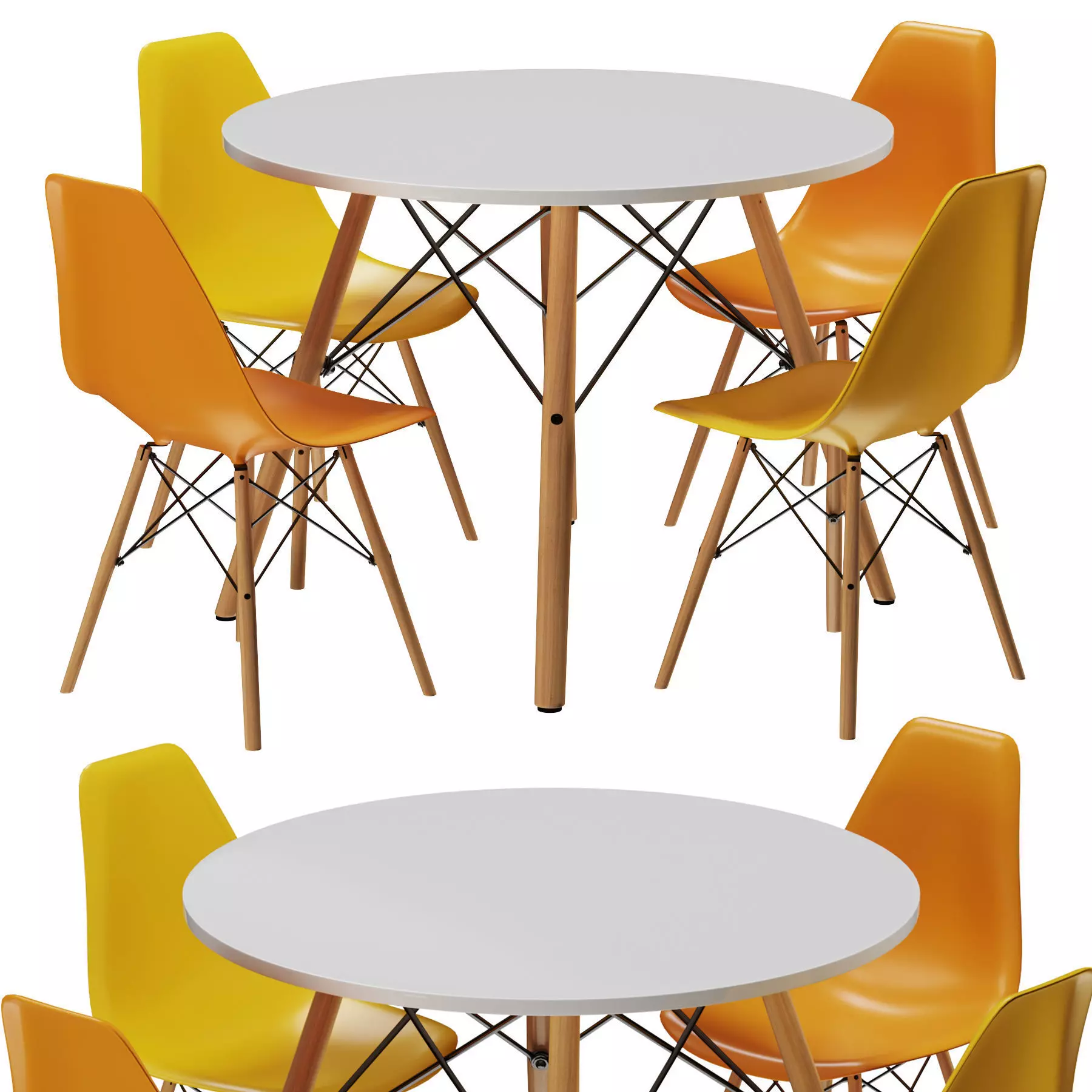 Table set four eames chairs and round Low-poly 3D model