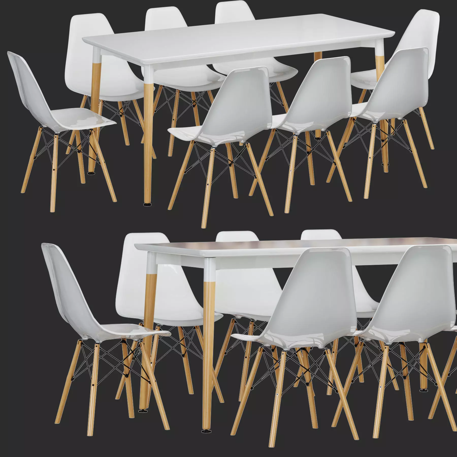 Table set 2 eames dining and chairs Low-poly 3D model