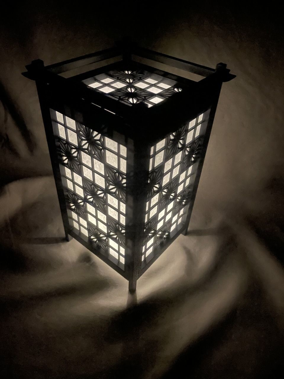 Kumiko Japanese Shoji Lantern - Kaku Asa-no-ha 3D print model_2
