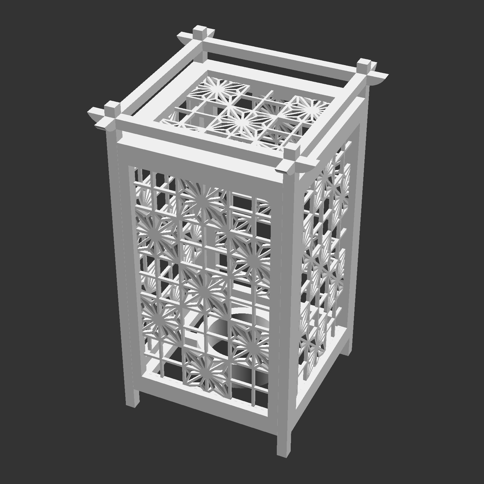 Kumiko Japanese Shoji Lantern - Kaku Asa-no-ha 3D print model_6