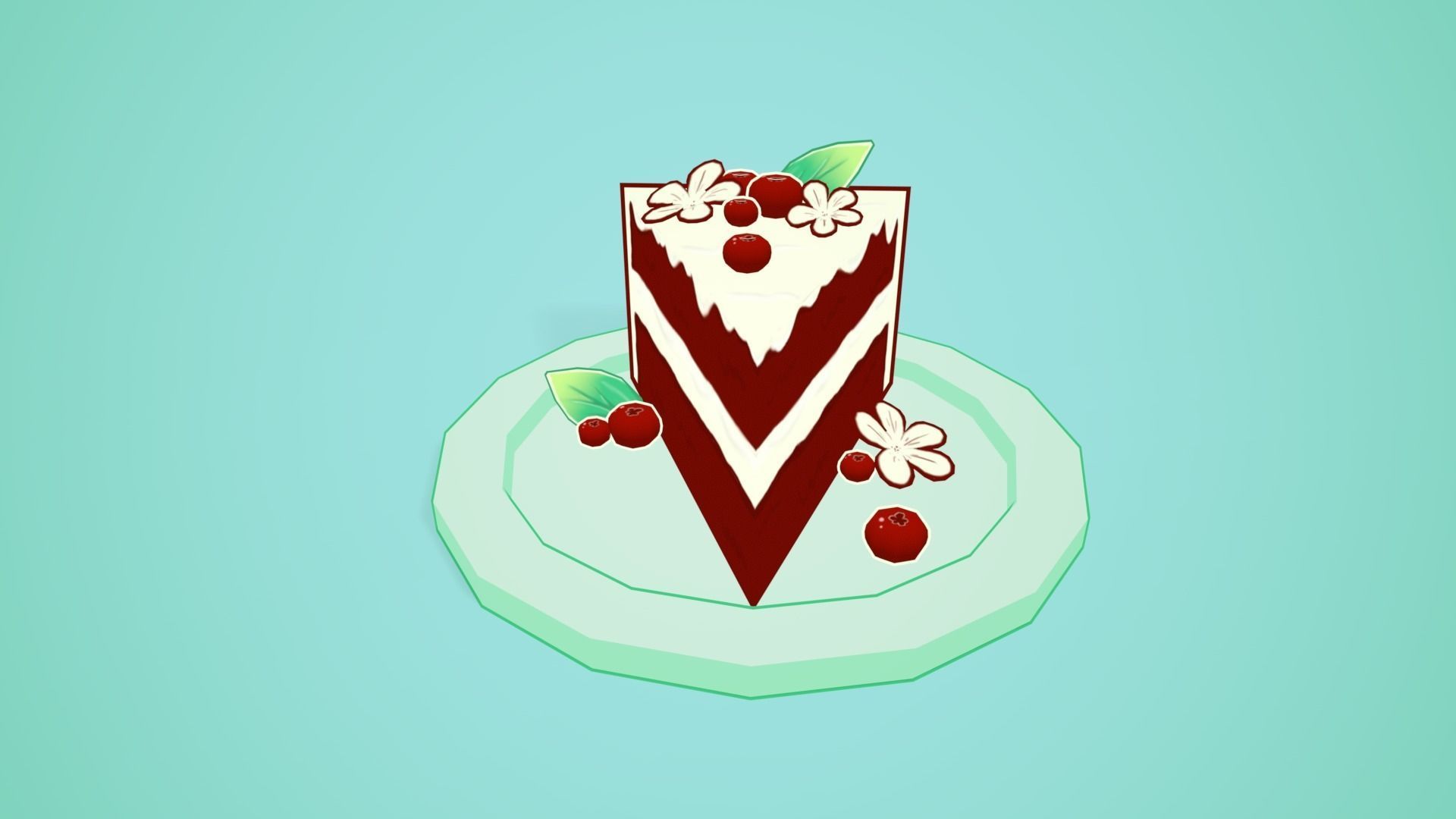 Red Velvet Cake Low-poly 3D model_3
