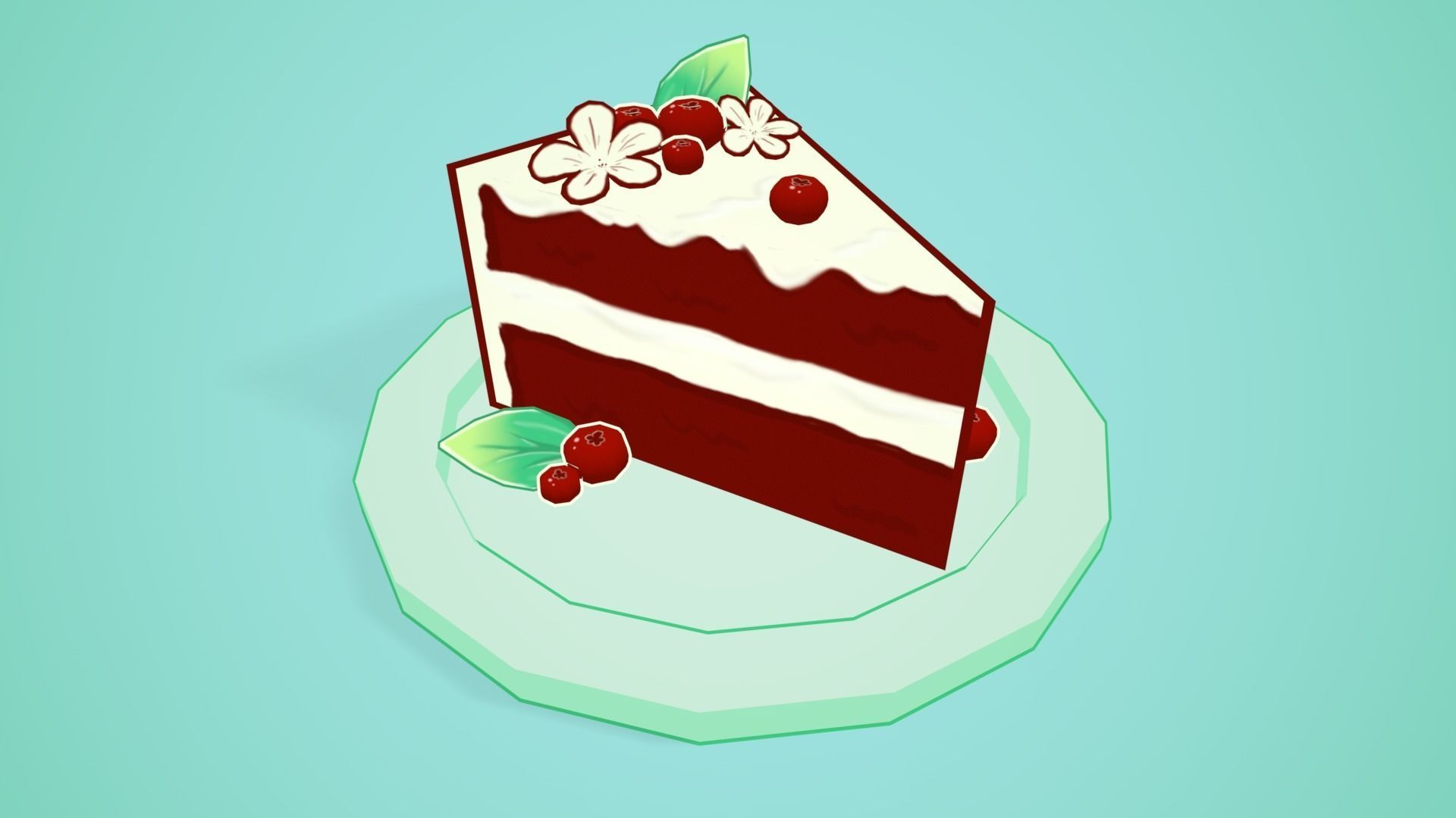Red Velvet Cake Low-poly 3D model_2