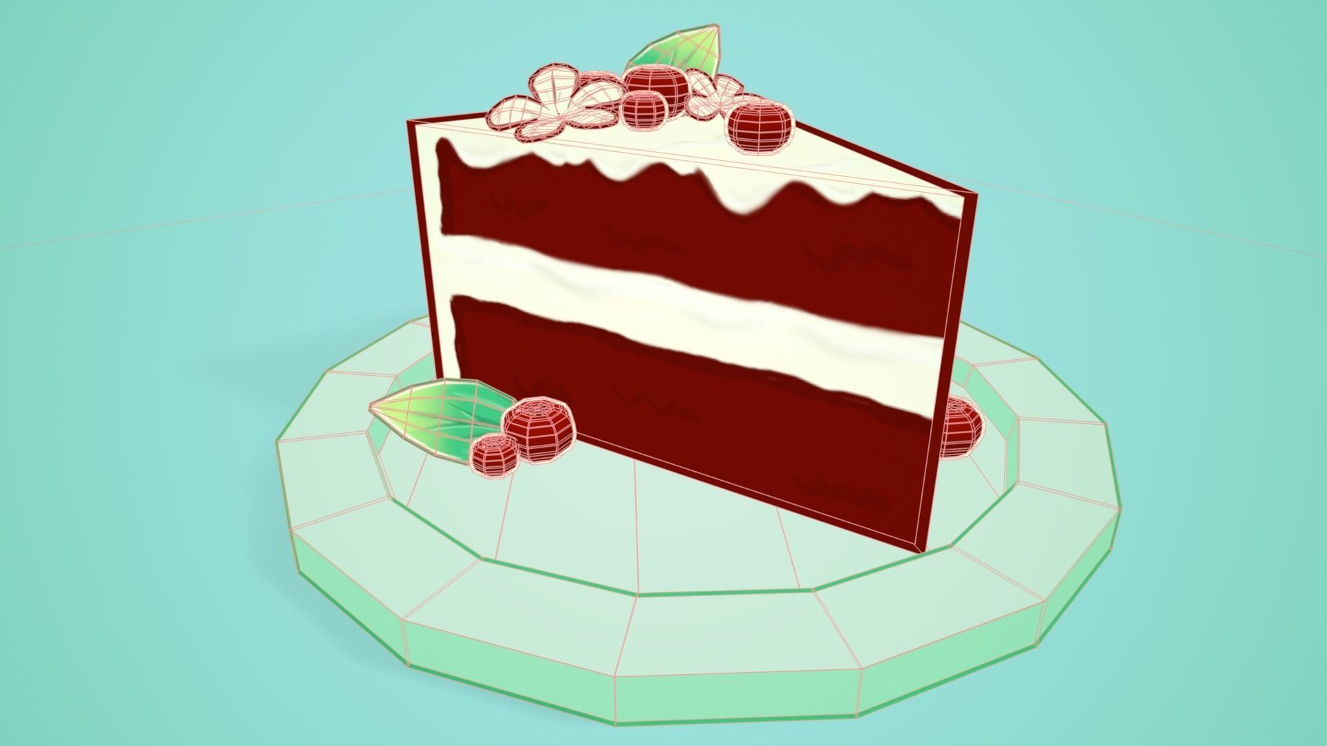 Red Velvet Cake Low-poly 3D model_9