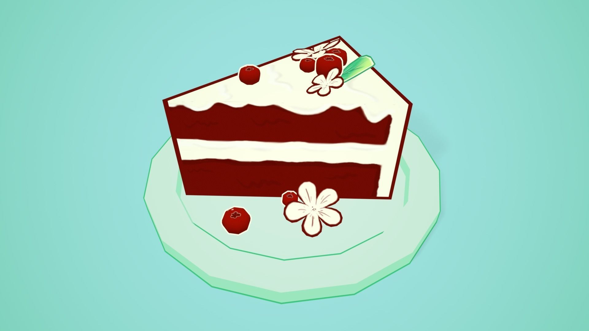 Red Velvet Cake Low-poly 3D model_4